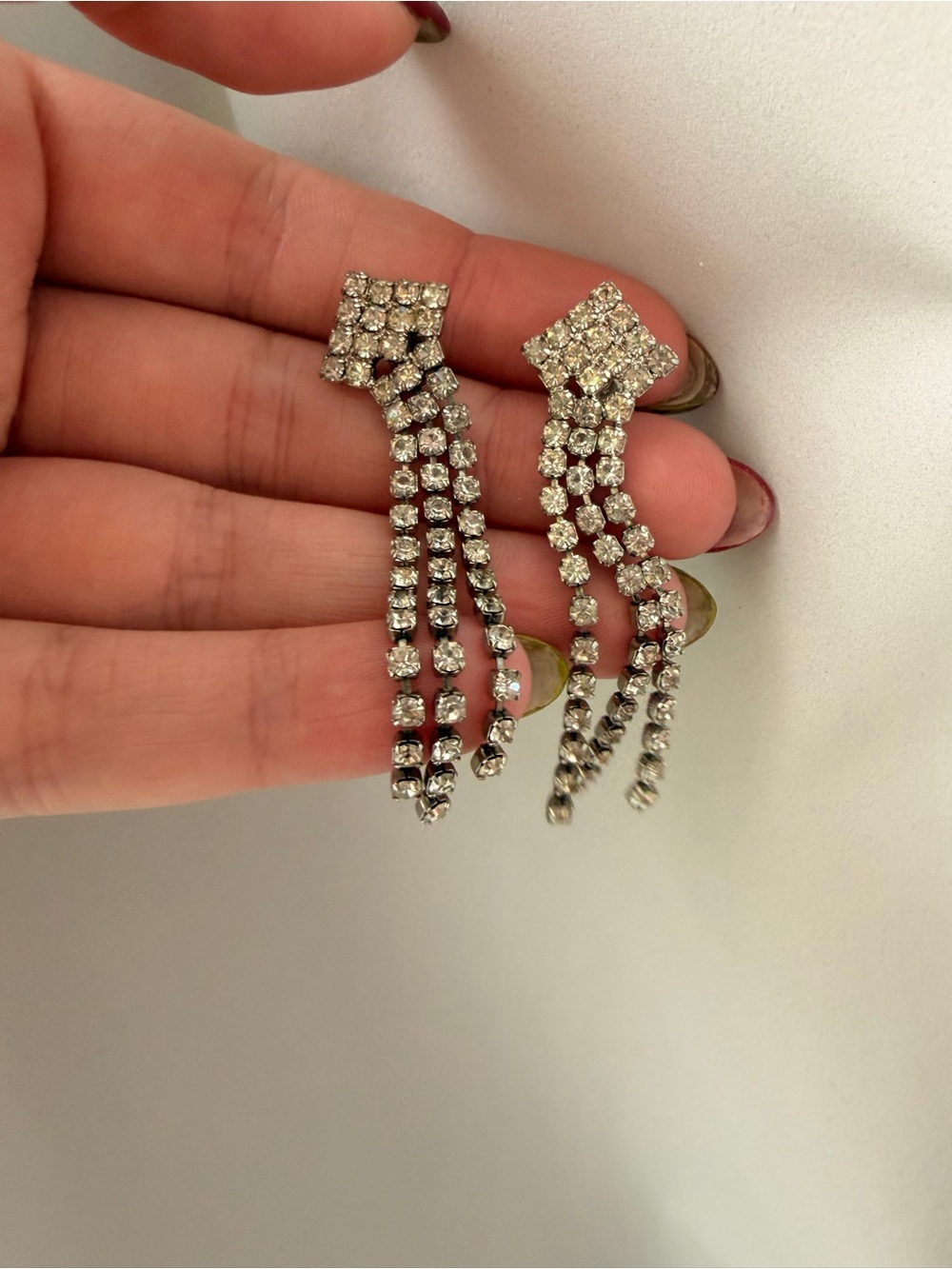 Silver-Tone Rhinestone Fringe Earrings